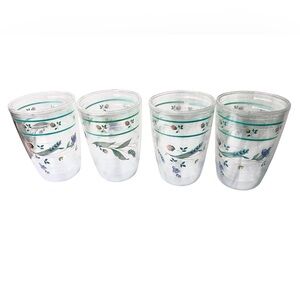 Set Of 4 VTG Y2K Plastic Drinking Glasses Wildflower Roses Pattern Cottagecore